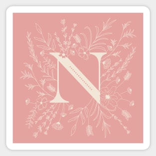 Botanical Letter N (Hibiscus Pink) Sticker